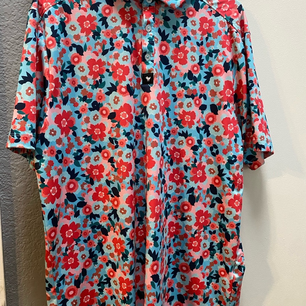 Bad Birdie Men's Floral Button-Down Shirt in Coral, Aqua & Navy